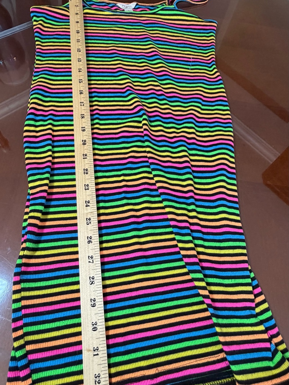 NYC Multicolor Neon Striped Spaghetti Strap Mini Dress - Picture 5 of 6